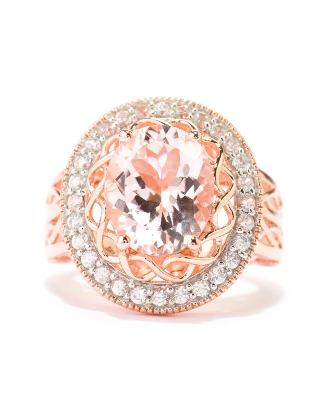 Rose Gold Pink Morganite Halo Ring - Women's Jewelry